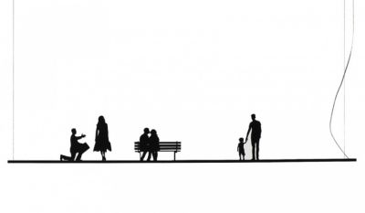 Phil Pendelleuchte von Mogg: Silhouetten von Menschen auf einer horizontalen Linie, minimalistisches Design.